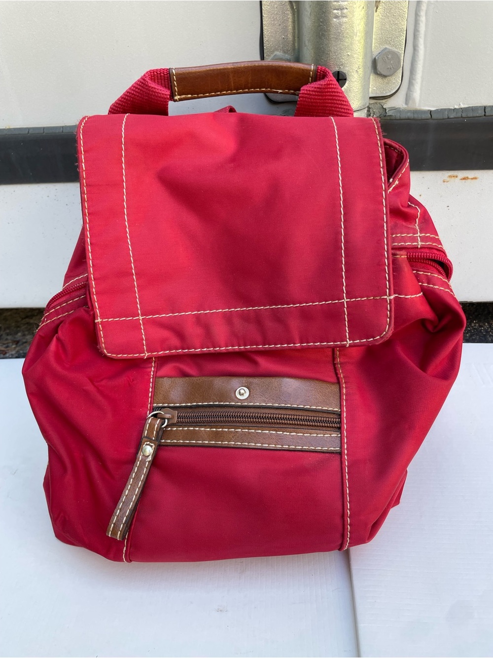 Nine West Red Nylon Backpack with Brown Trim Accents